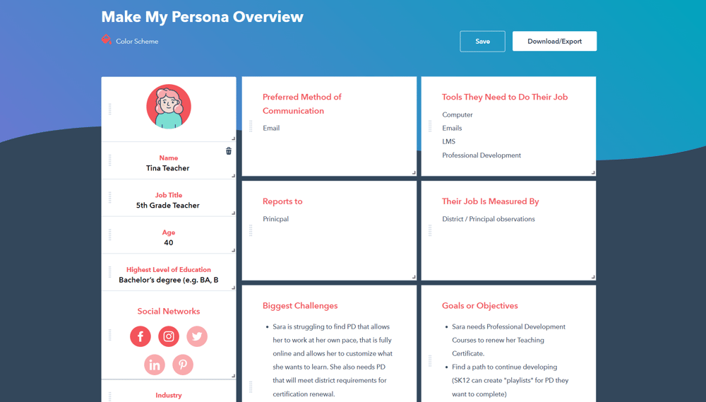 HS Buyer persona image tina teacher